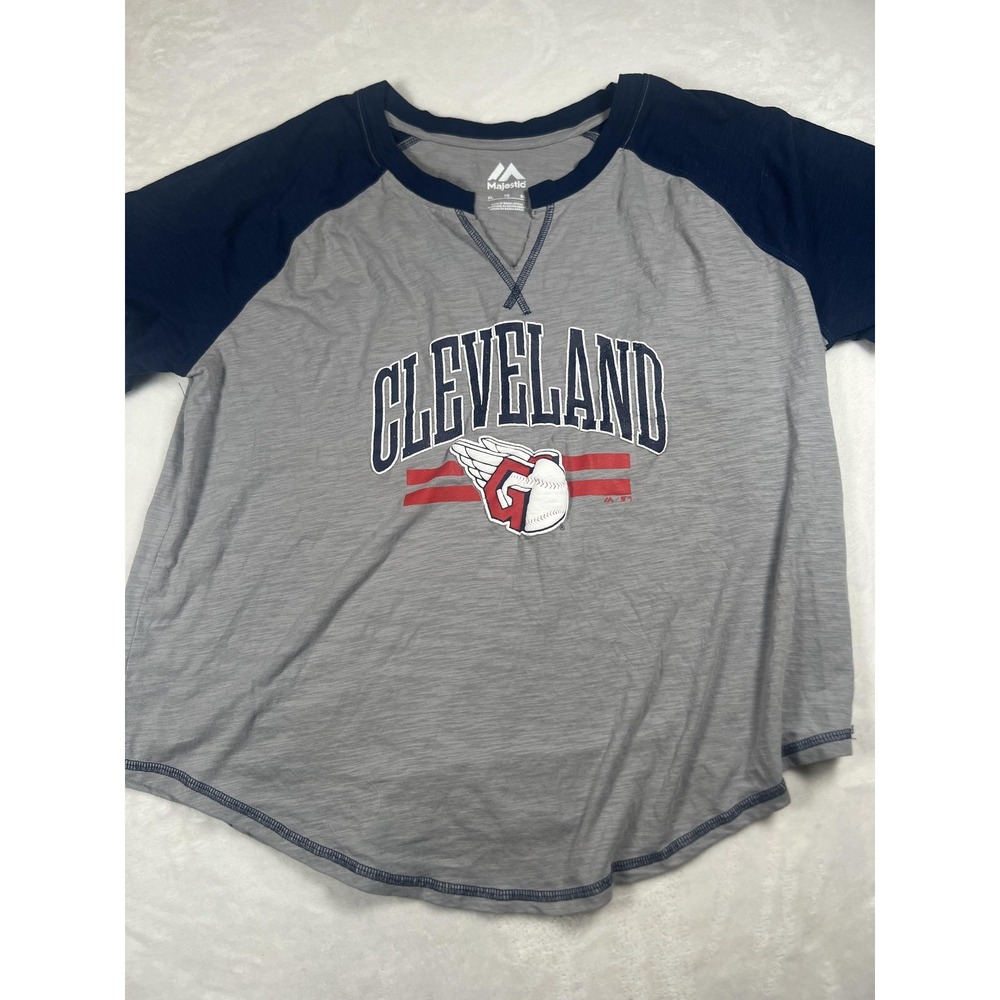 Cleveland Guardians Shirt Mens XL Gray Navy MLB Baseball Raglan Majestic Tee